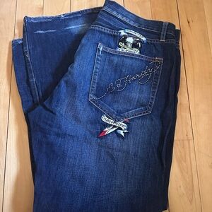 Ed Hardy Distressed by Jeans with Embroidered Pock